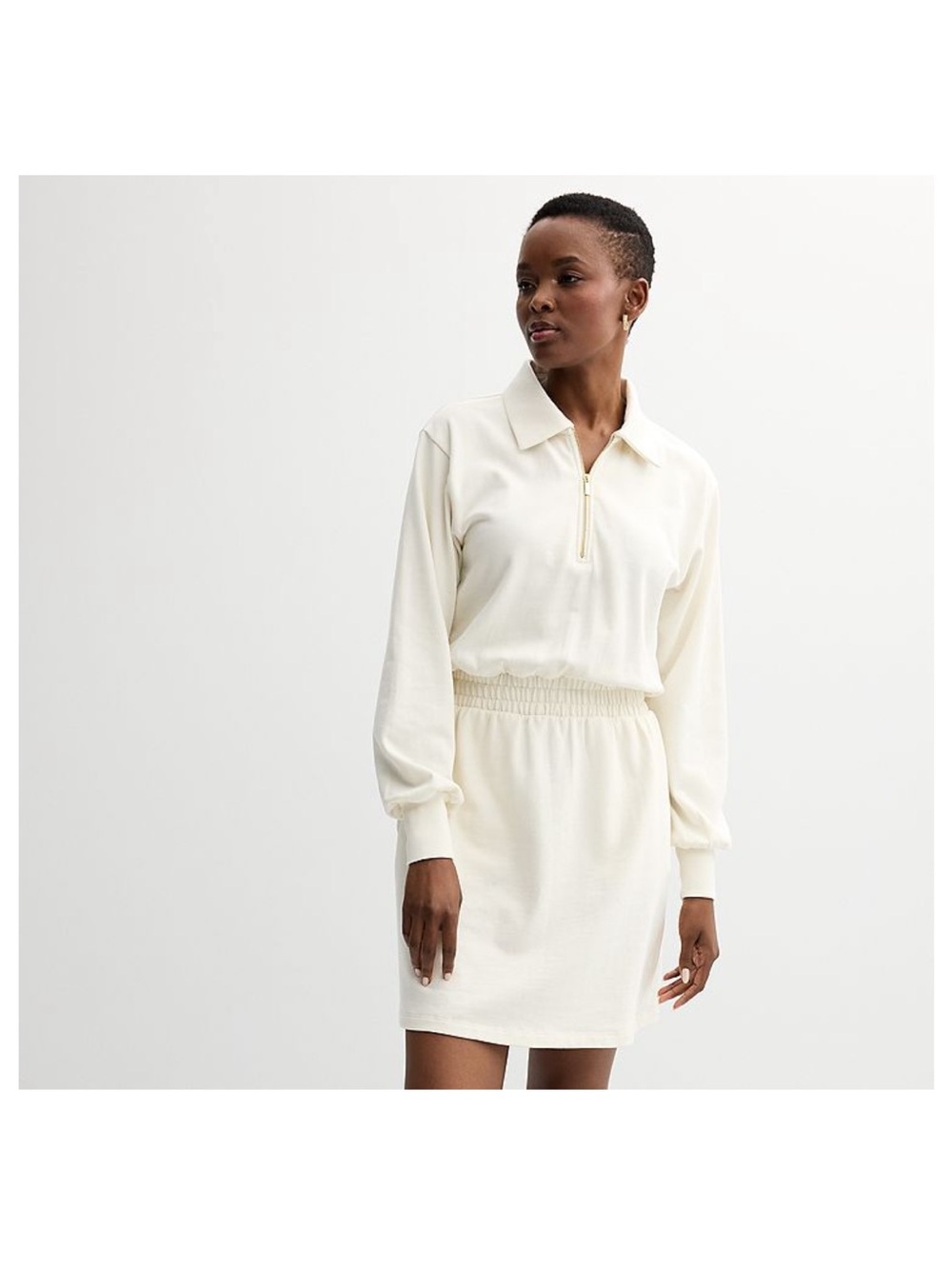Grey State Cream Zip-Up Collared Cotton Sweatshirt Dress Size Medium